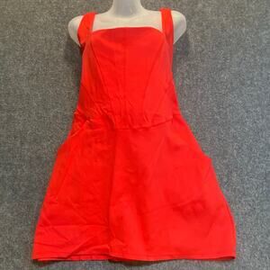 TA3 Women’s Red Square-Neck Swim Dress With Pockets 2X